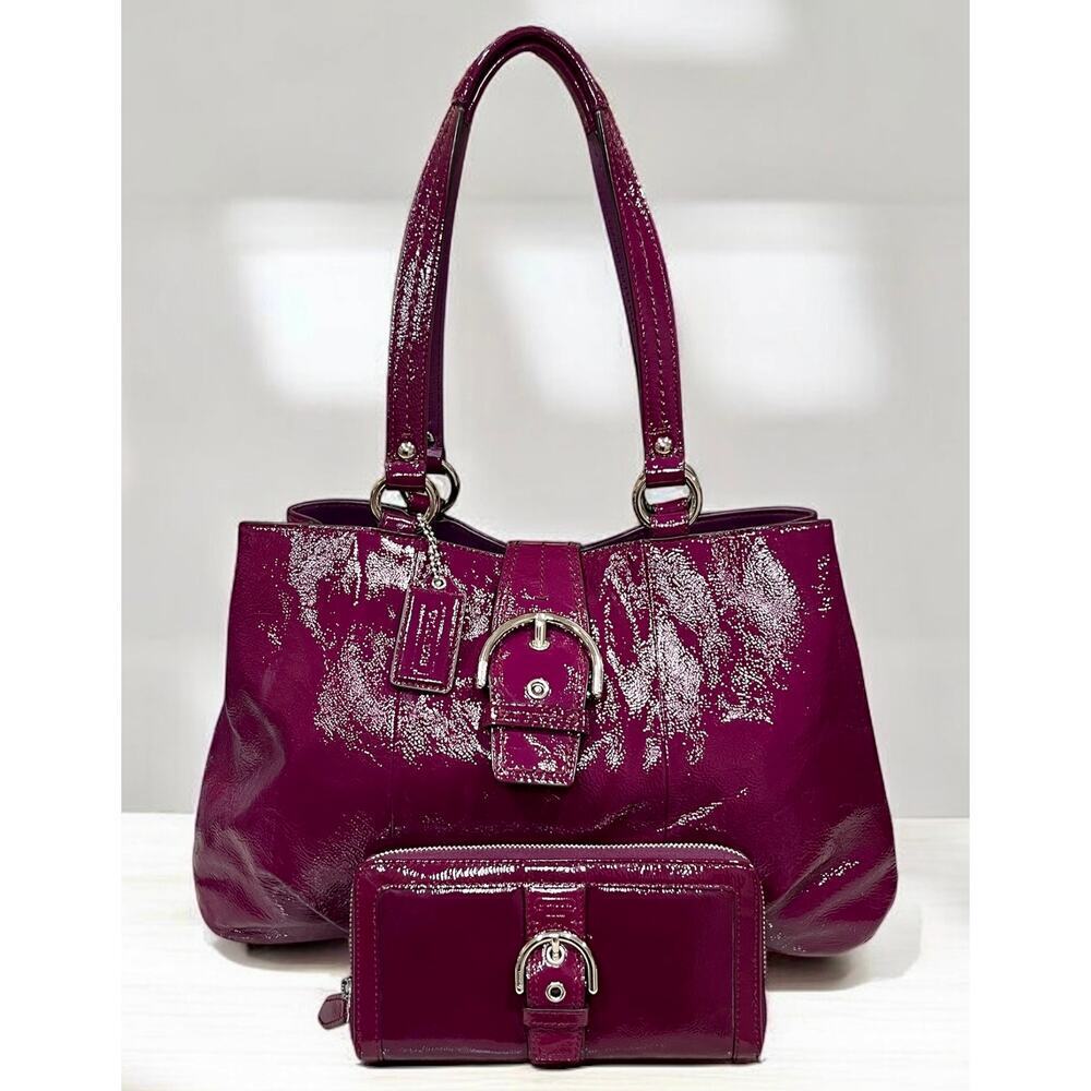 Coach F19711 Soho Buckle Patent Leather Carryall Bag & Buckle Zip Around Wallet